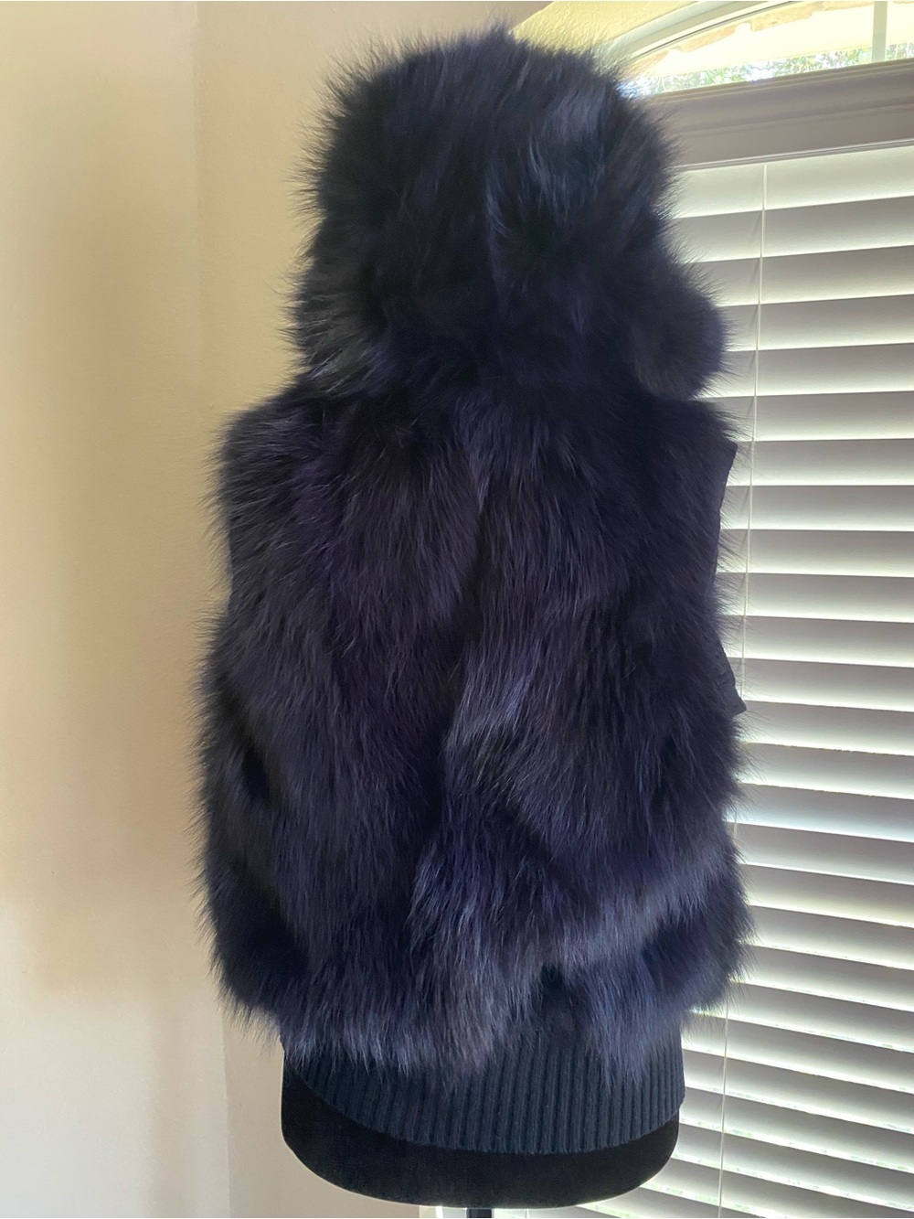 Punto Blue Leather-Trim Fox Fur Zip Jacket